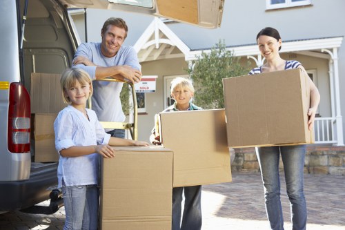 Stockwell business relocation with boxes, desks, and organised loading