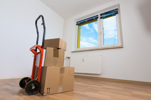 Prepared moving boxes and furniture in a Stockwell house relocation