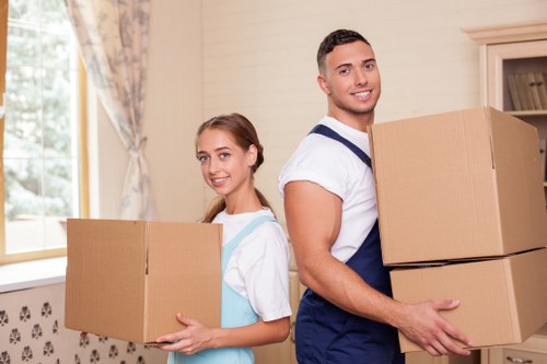 Commercial removals team relocating office equipment in Stockwell